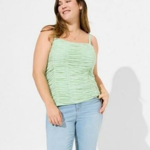 Torrid Women's Plus Size 1X 14-16 Mesh Cropped Shirred Cami Top, Light Green - Picture 2 of 3